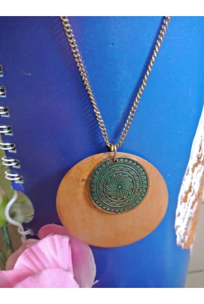 Alphabey's Handmade Wooden Coin Shaped Double Pendant Unique Necklace For Women Alphabey's Handmade Wooden Coin Shaped Double Pendant Unique Necklace For Women